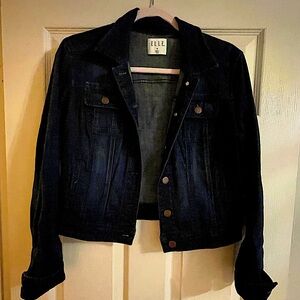 Elle Demin Jean Jacket Button Up Size M Dark Blue Denim